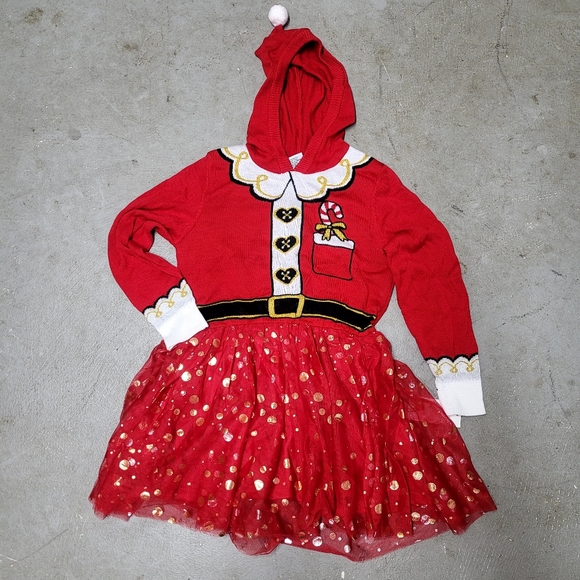New! Girls' Christmas Santa Sweater Dress - Red - Picture 2 of 12